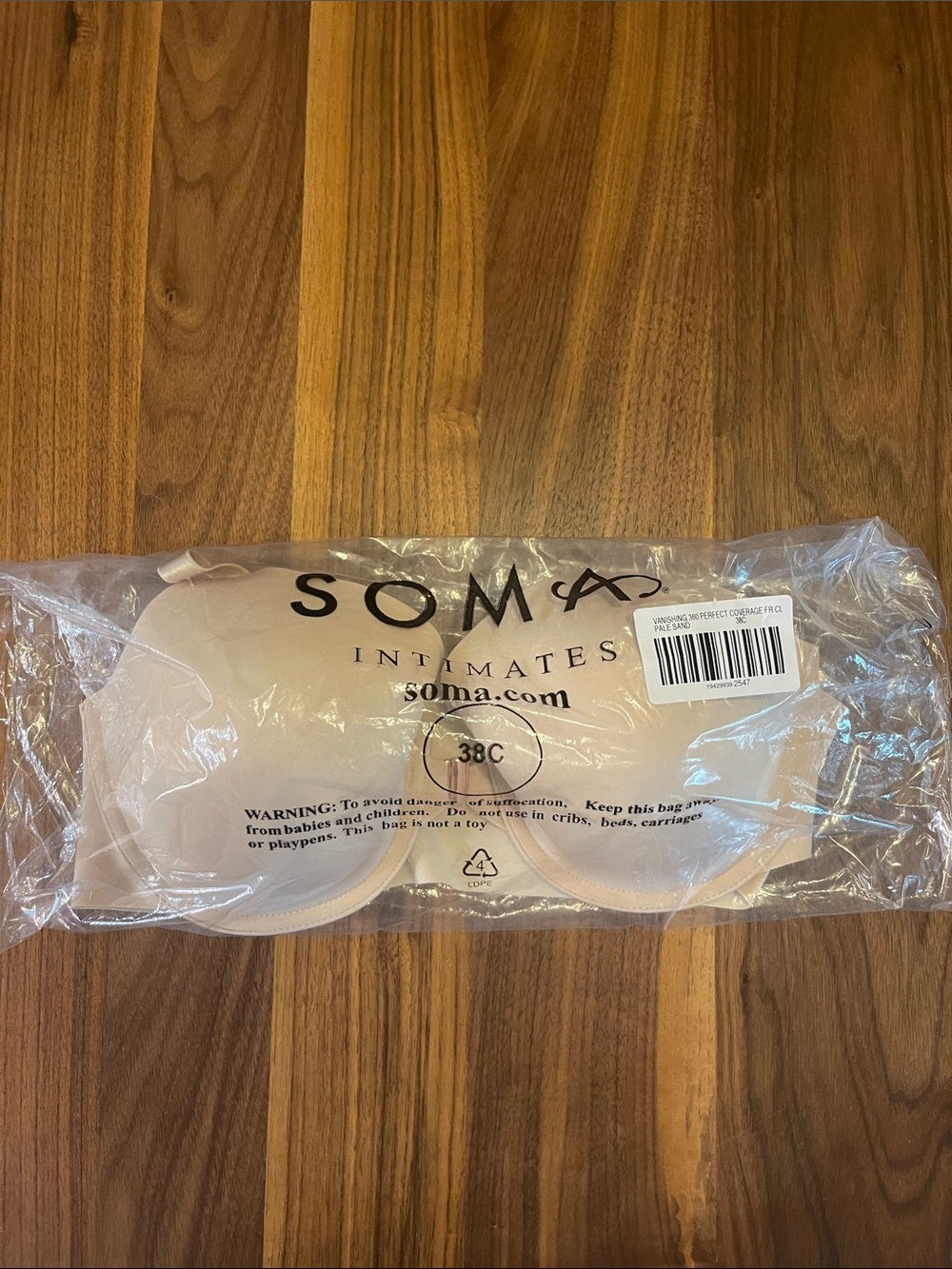 NWT Soma Vanishing 360 Perfect Coverage Front Close Bra in Pale Sand - 38C